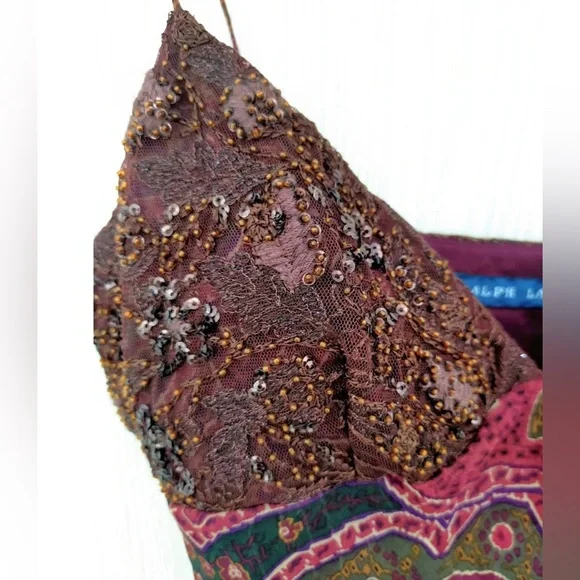 Vintage Ralph Lauren Silk Beaded Dress Flowy Slip Asymmetrical Fairy 90s y2k S 6 - Picture 5 of 12